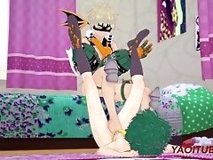 Boku No Hero Academia Yaoi - Bakugou rubs his foot with Deku's cock until he cums