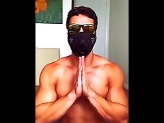 Future Jock does intense exercise circuit with air restriction mask